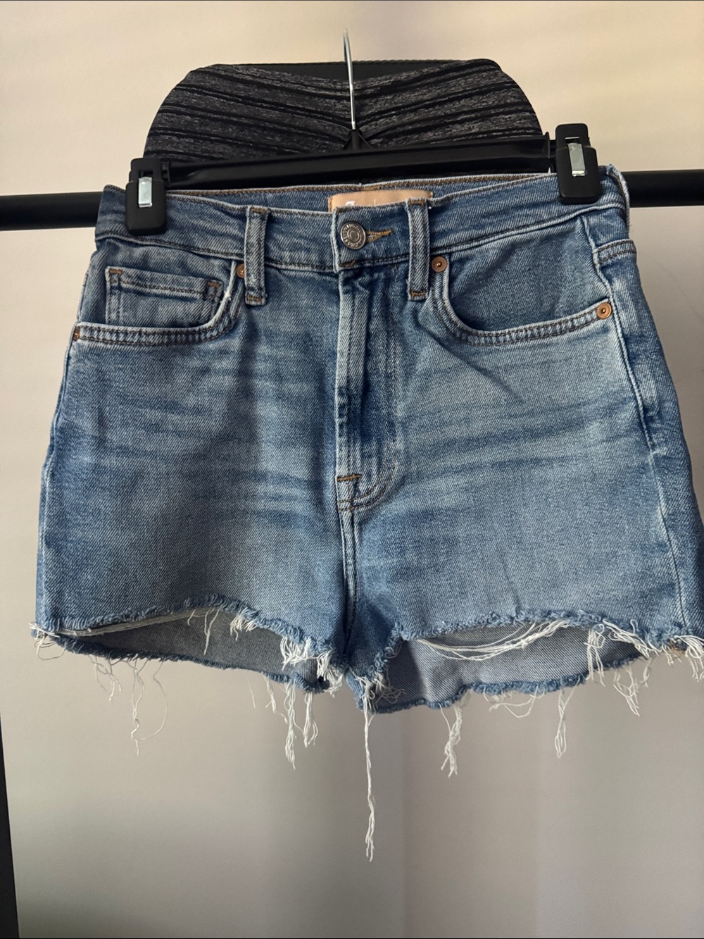 7 for all Mankind High-Rise Light Blue Denim Cutoff Shorts with Frayed Hem